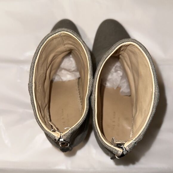 Rag & Bone 9.5 Moth Green Olive Canvas Back Zip Stacked Heel Ankle Booties - Picture 7 of 15